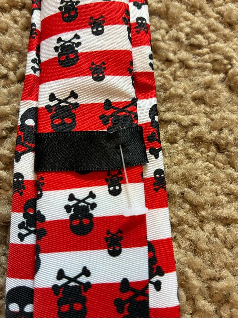Skulls Red and White Skull Stripe Tie with Black Skulls